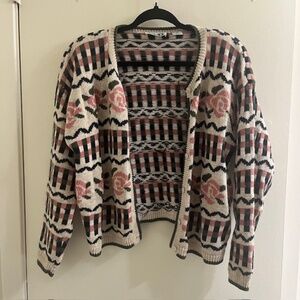 Vintage Paul Harris Design Ramie Cotton Floral Rose Pattern Cardigan